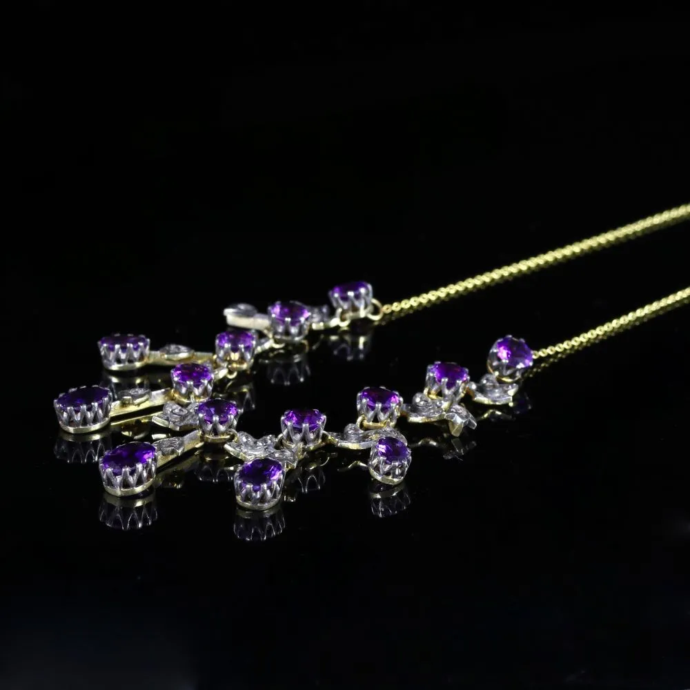 Spectacular Amethyst And Rose Cut Diamond Gold Necklace