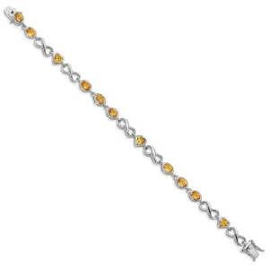 Sterling Silver Rhodium-plated Oval Heart Citrine Bracelet QX880CI