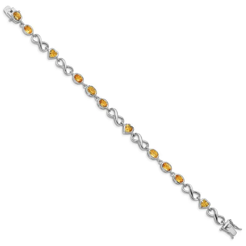 Sterling Silver Rhodium-plated Oval Heart Citrine Bracelet QX880CI