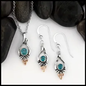 Trinity Knot Pendant and Earring set with Evergreen Topaz