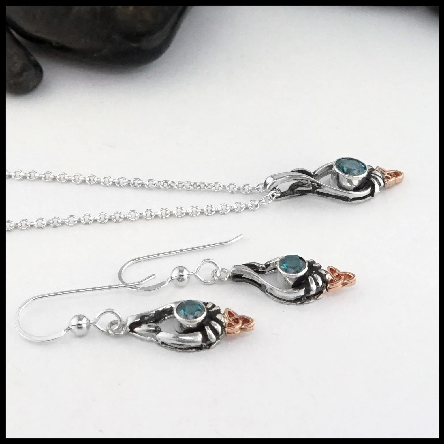Trinity Knot Pendant and Earring set with Evergreen Topaz
