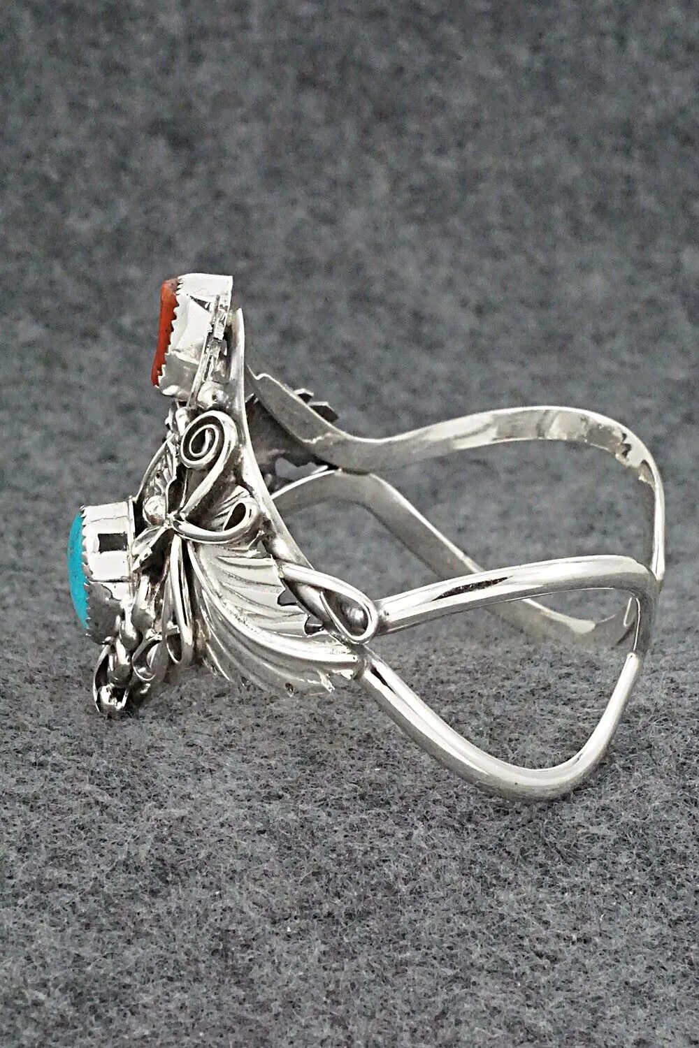 Turquoise, Coral & Sterling Silver Bracelet - Harry B. Yazzie