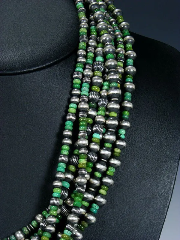 Turquoise Seven Strand Beaded Necklace and Earring Set