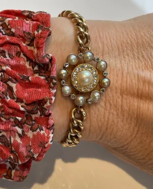 Victorian Natural Pearl and Diamond Bracelet