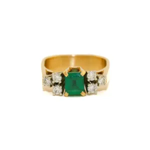 Vintage 18K Two Tone Gold Emerald   Diamond Ring