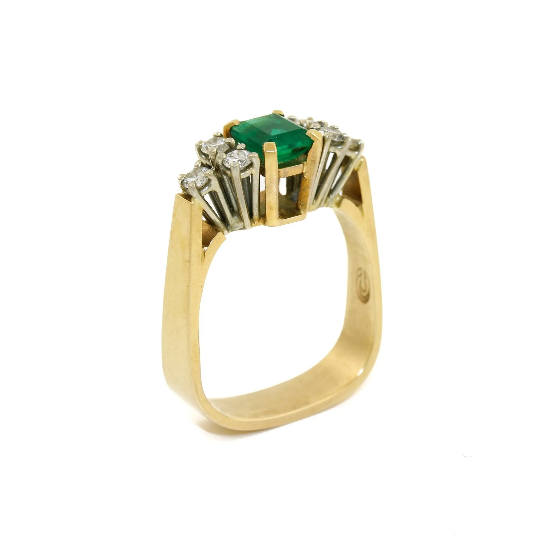 Vintage 18K Two Tone Gold Emerald   Diamond Ring