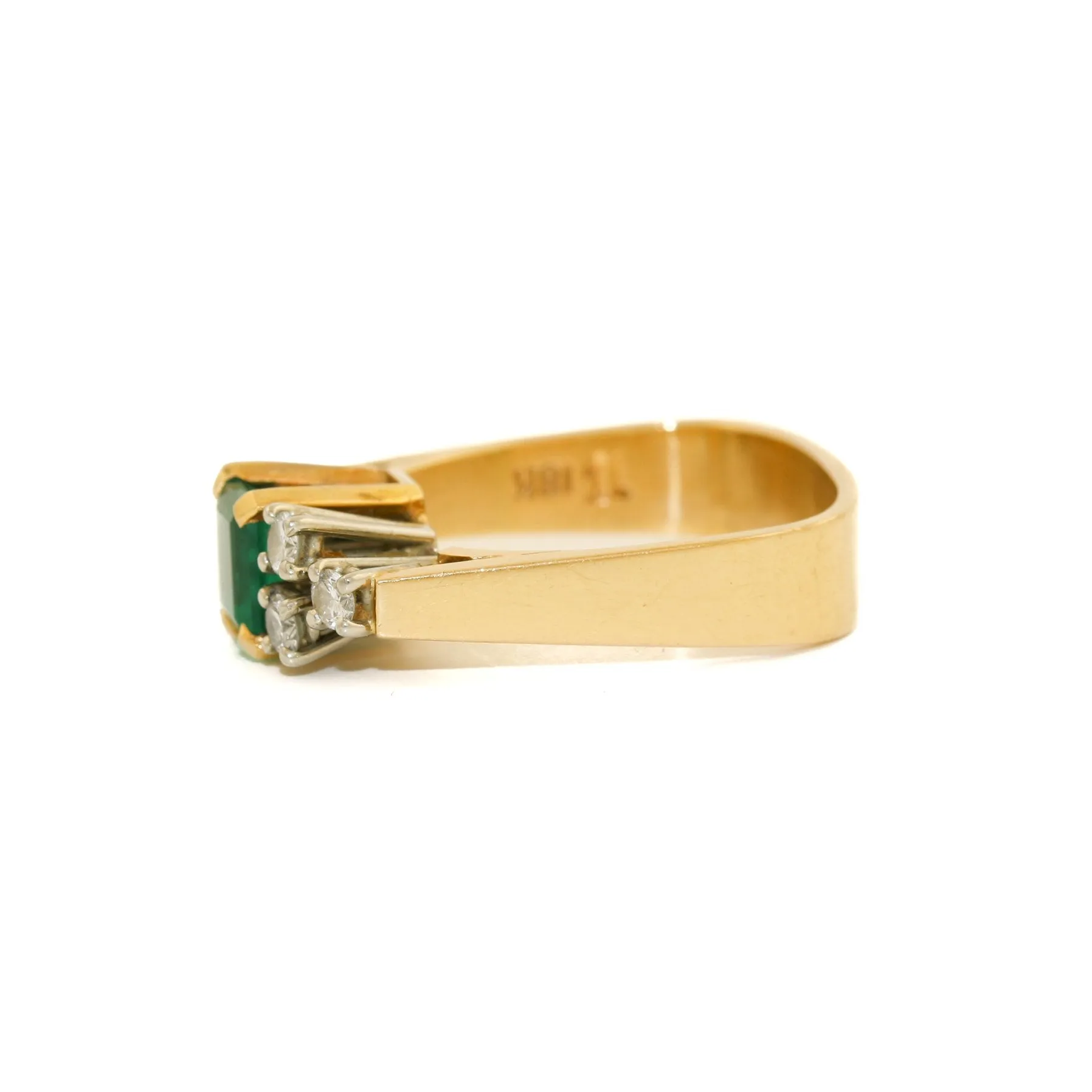 Vintage 18K Two Tone Gold Emerald   Diamond Ring