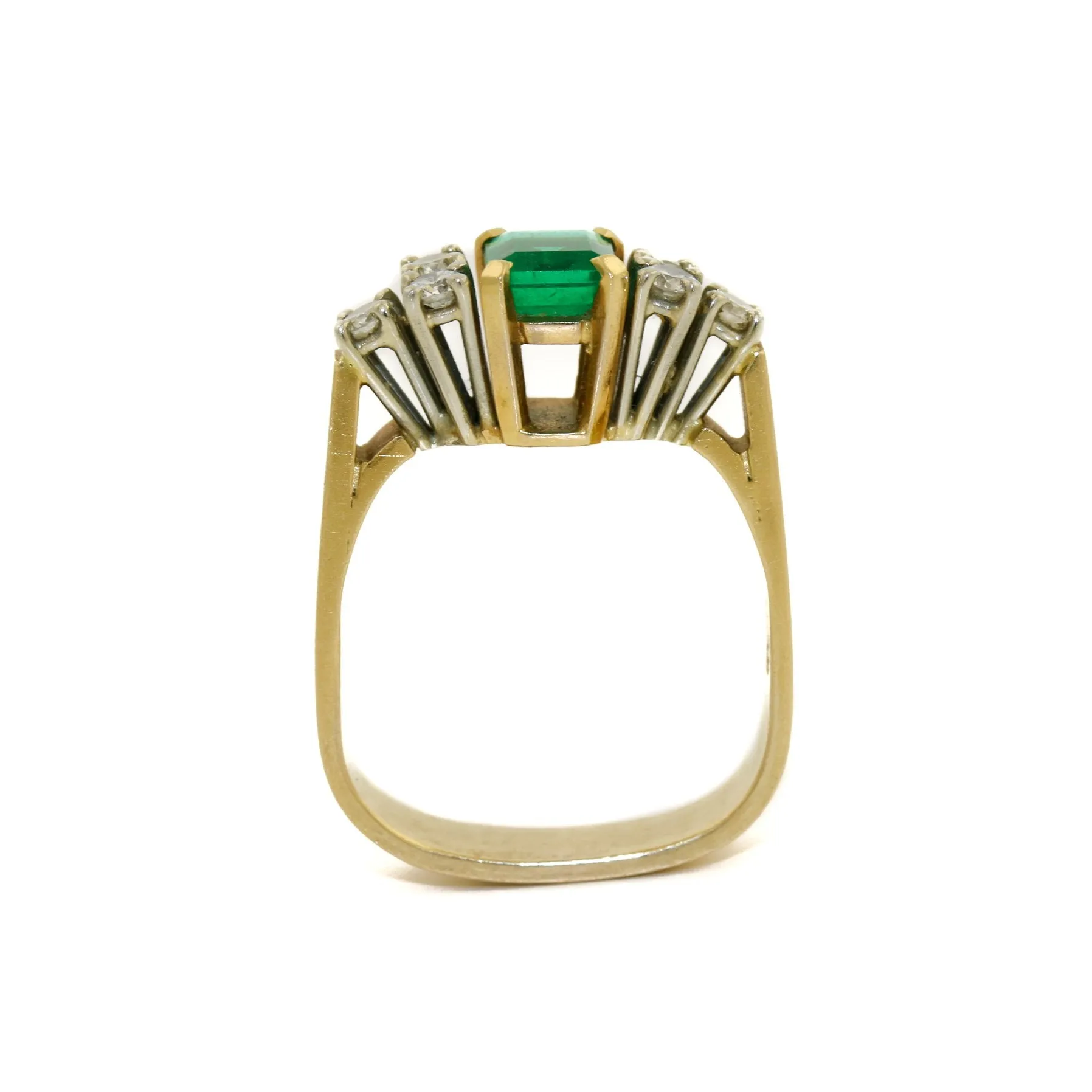 Vintage 18K Two Tone Gold Emerald   Diamond Ring