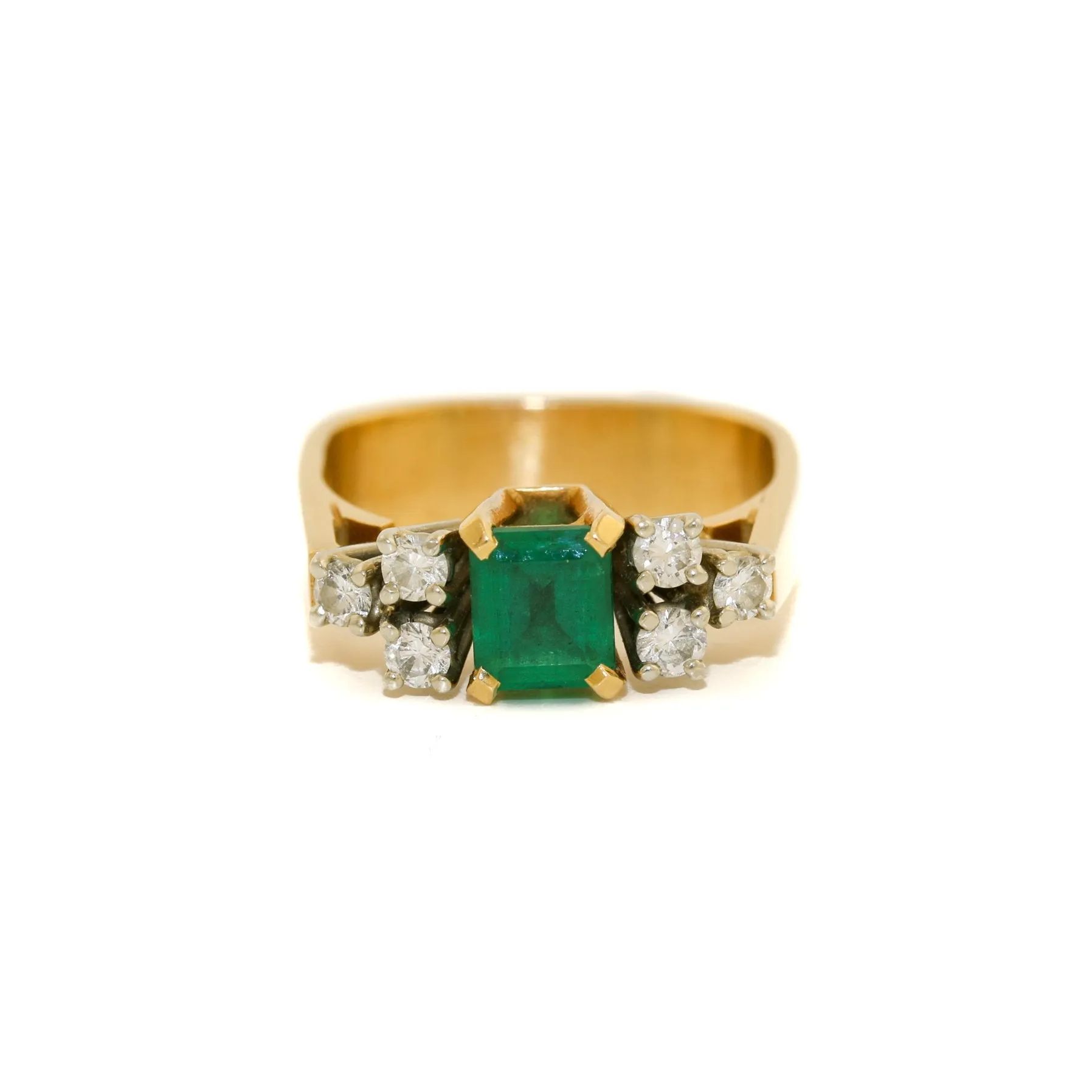 Vintage 18K Two Tone Gold Emerald   Diamond Ring