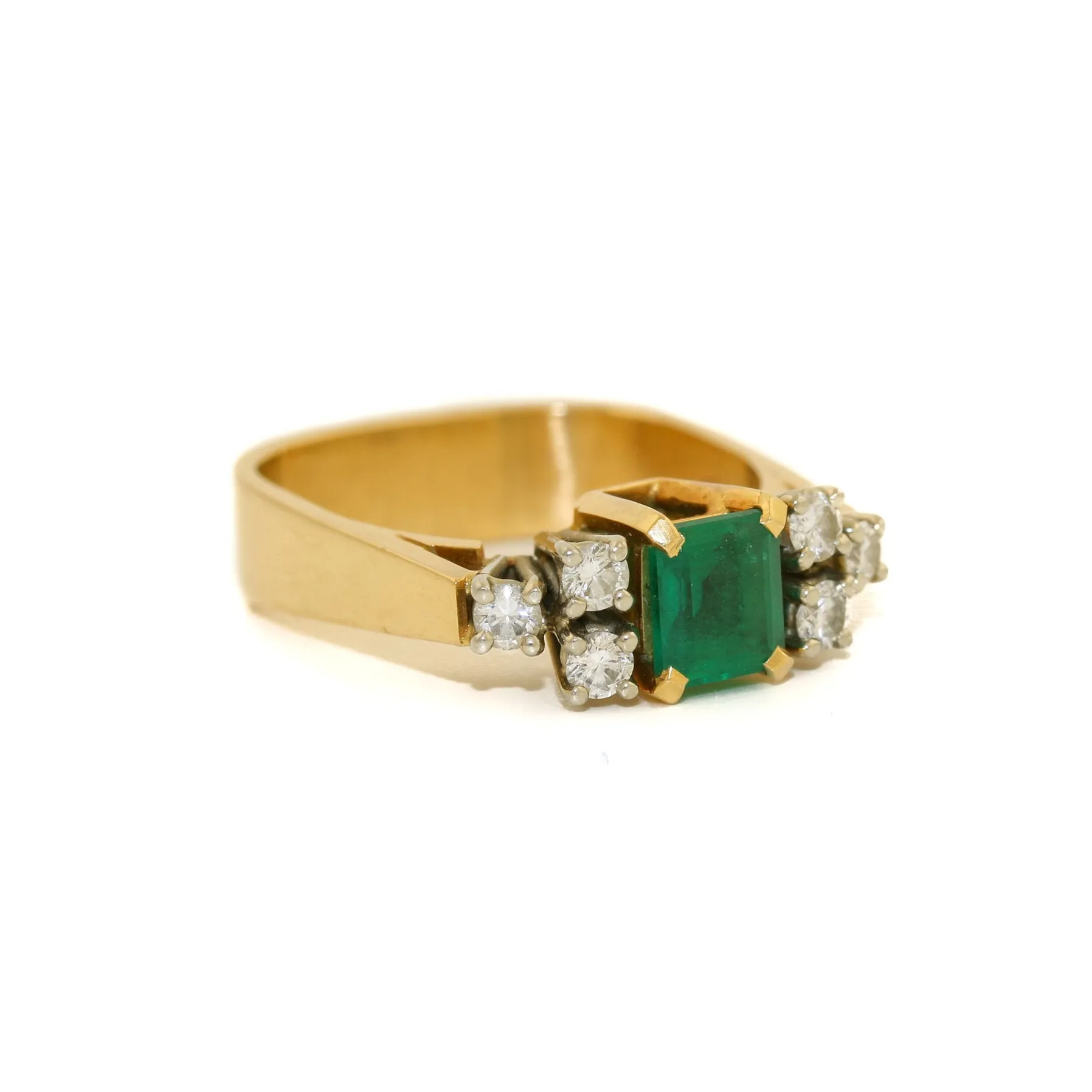 Vintage 18K Two Tone Gold Emerald   Diamond Ring