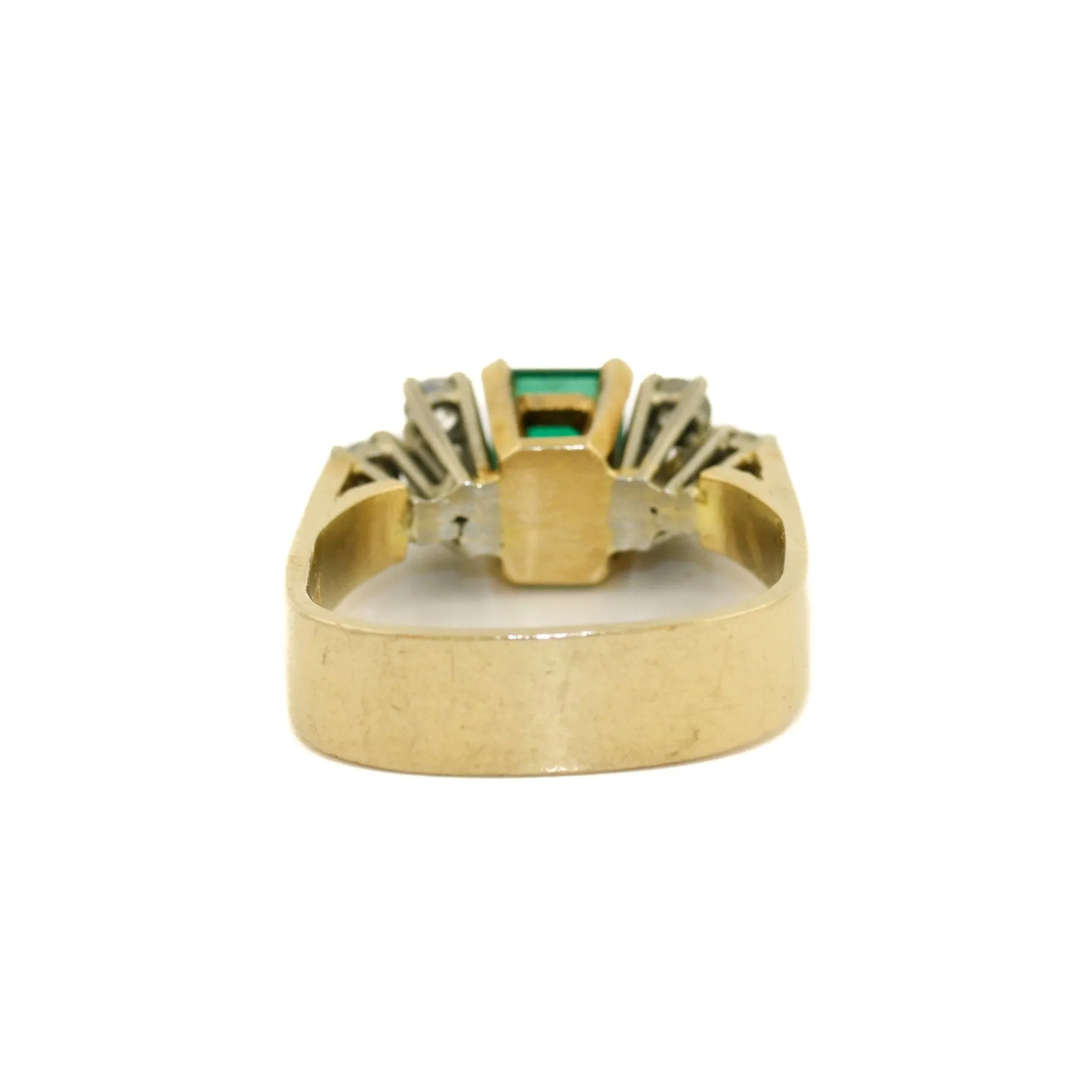 Vintage 18K Two Tone Gold Emerald   Diamond Ring