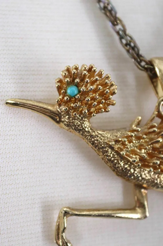 Vintage Gold Road Runner Pendant Necklace
