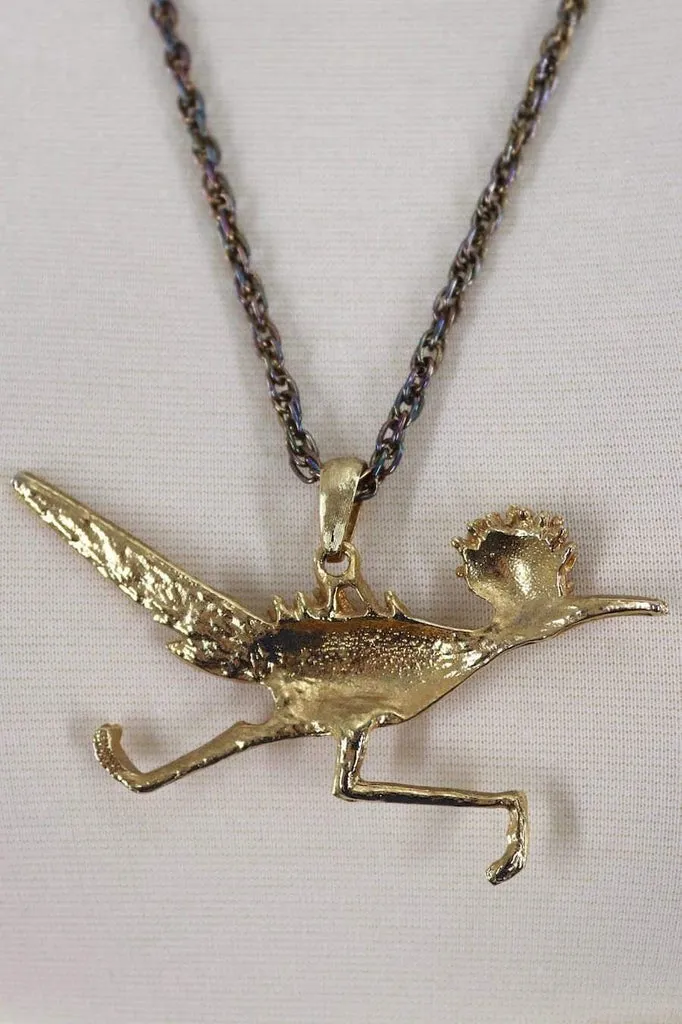 Vintage Gold Road Runner Pendant Necklace