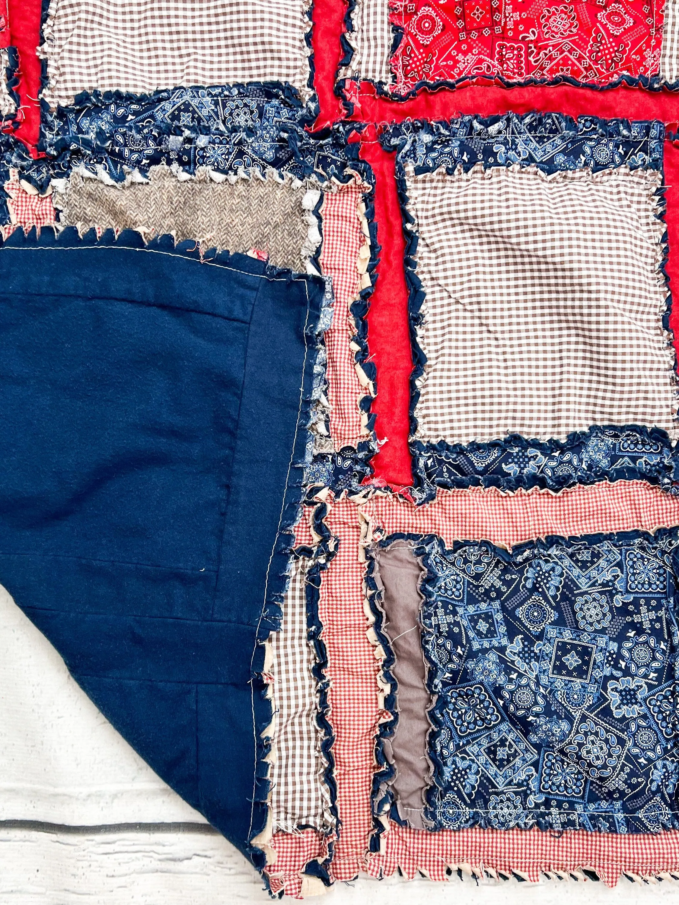 Western Blanket Homemade Quilts Boy Nursery Bedding, Boys Quick Ship Quilts, Rag Quilt Navy Crib Bedding for Boys