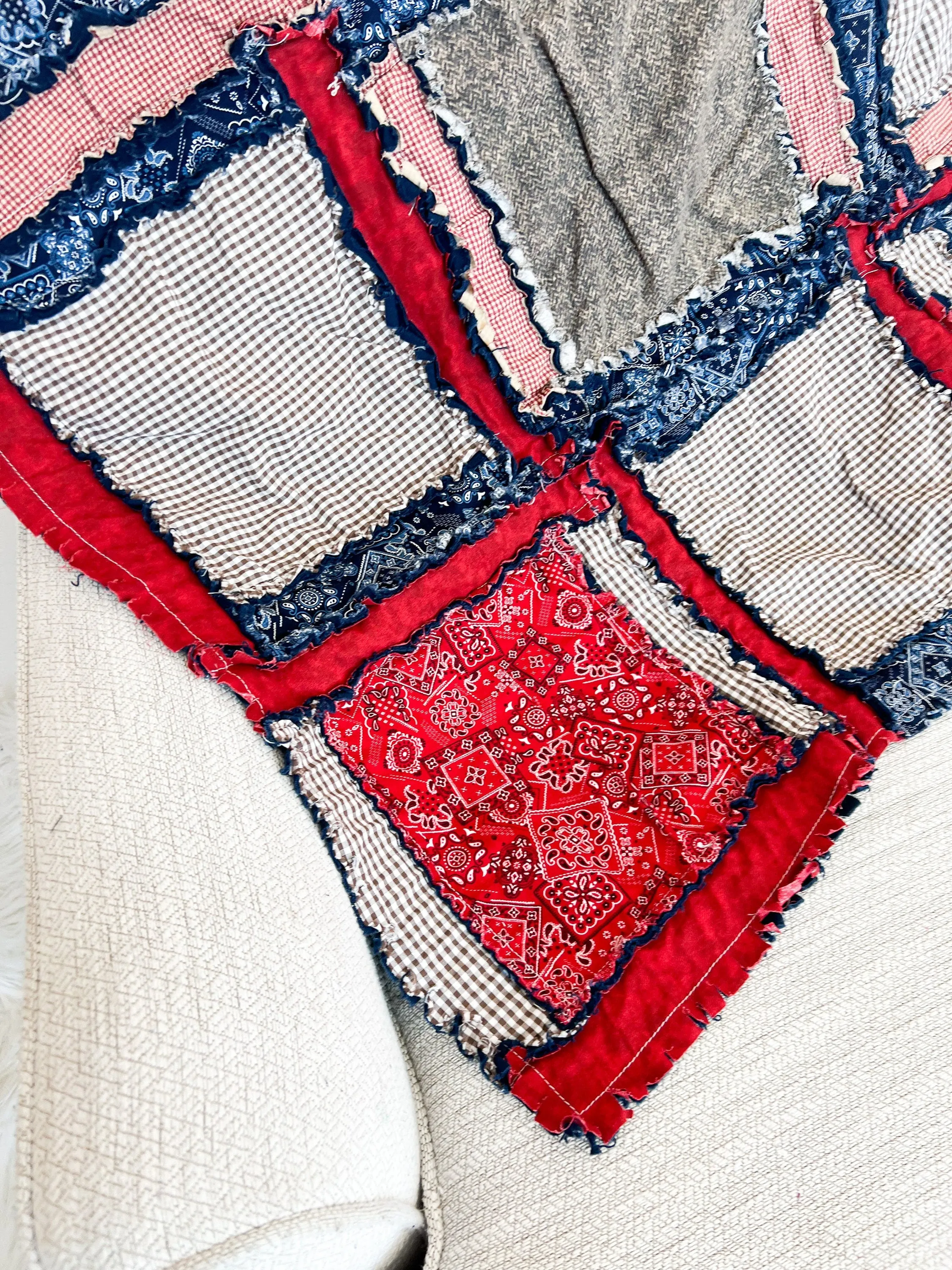 Western Blanket Homemade Quilts Boy Nursery Bedding, Boys Quick Ship Quilts, Rag Quilt Navy Crib Bedding for Boys