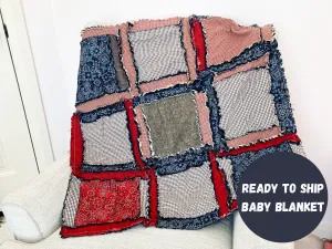 Western Blanket Homemade Quilts Boy Nursery Bedding, Boys Quick Ship Quilts, Rag Quilt Navy Crib Bedding for Boys