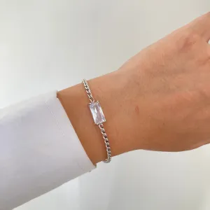 White Stone & Chain Bracelet Silver